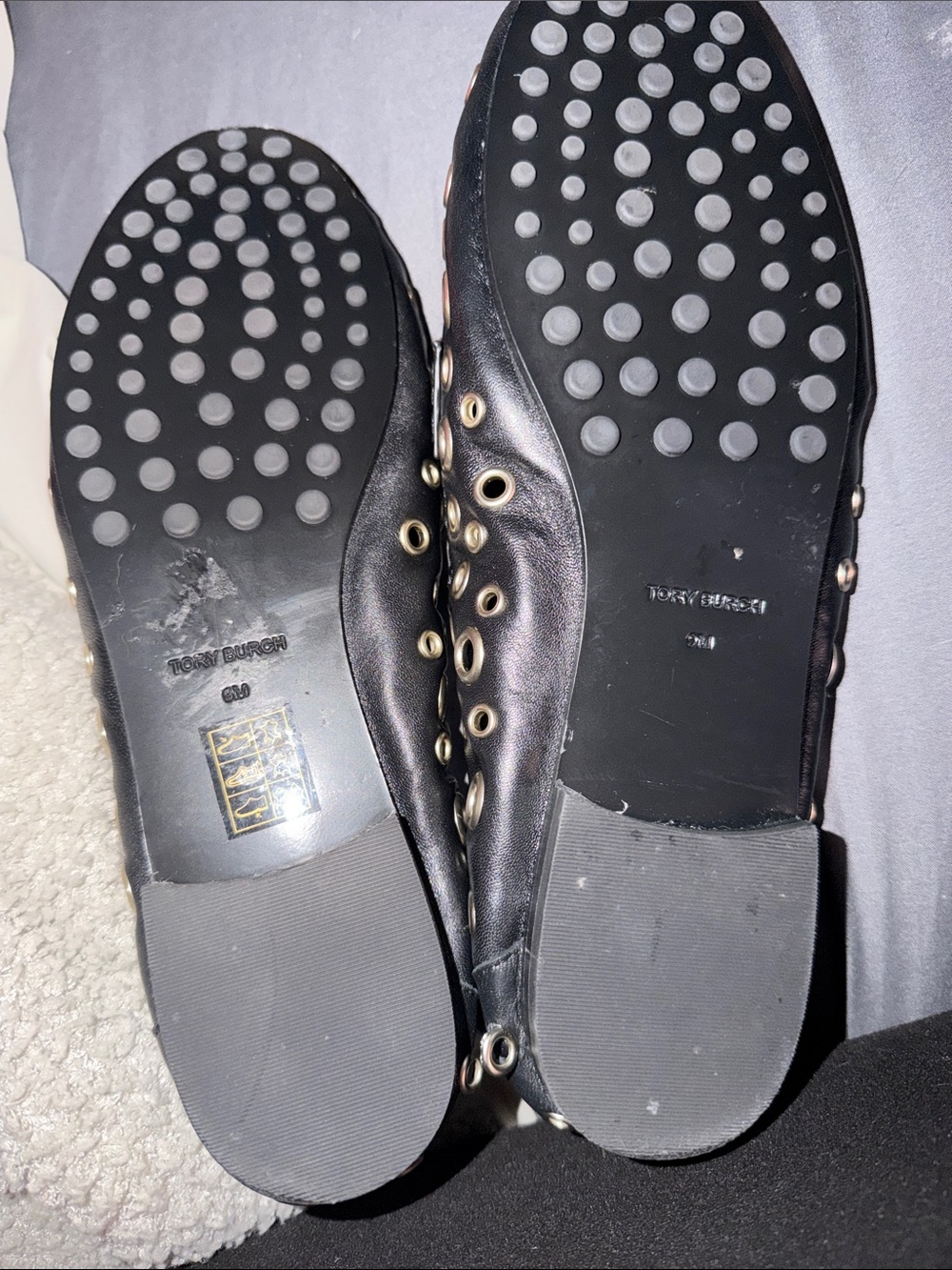 Tory Burch Black Leather eyelet ballet loafers size 9 - Picture 9 of 10